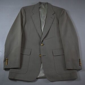 Vtg USA Made 40L Beige Khaki Gold Button‎ Mens Blazer Suit Jacket Sport Coat